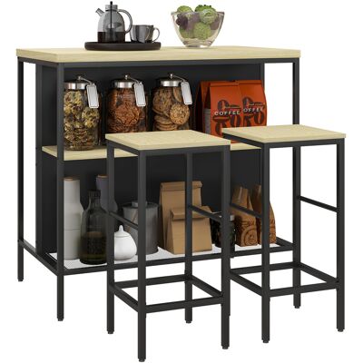 Generic Ensemble Table De Bar Et 2 Tabourets Style Industriel Avec Étagère De Rangement, Repose-pieds, Métal Noir Et Aspect Bois - Publicité Generic Ensemble Table De Bar Et 2 Tabourets Style Industriel Avec Étagère De Rangement, Repose-pieds, Métal Noir Et Aspect Bois - Publicité