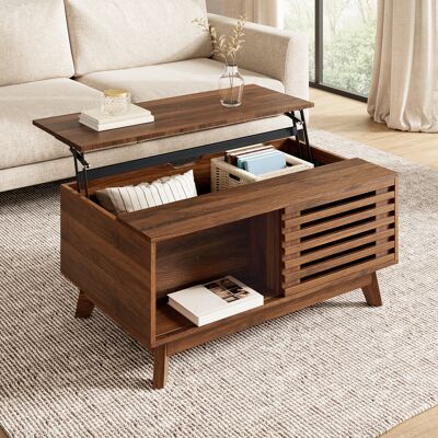 LEMONBEST Table Basse Relevable 90x55x57.5 Cm Salon, Porte Coulissante, Rangement, Corps Mdf, Table Multifonction Style Rétro Moderne, Noyer - Publicité LEMONBEST Table Basse Relevable 90x55x57.5 Cm Salon, Porte Coulissante, Rangement, Corps Mdf, Table Multifonction Style Rétro Moderne, Noyer - Publicité