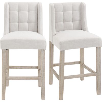 ARRIGONI Lot De 2 Tabourets De Bar Capitonnes Bois Massif Avec Repose-pieds - Publicité ARRIGONI Lot De 2 Tabourets De Bar Capitonnes Bois Massif Avec Repose-pieds - Publicité