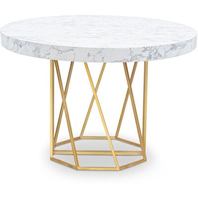 MENZZO Table Ronde Extensible Yasmina Effet Marbre Et Pieds Or - Publicité MENZZO Table Ronde Extensible Yasmina Effet Marbre Et Pieds Or - Publicité