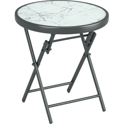 ARRIGONI Table Basse Pliante Table D'Appoint Pliante Plateau Effet Marbre En Verre Trempé Structure Métal Ronde Ø45 X 50 Cm Blanc - Publicité ARRIGONI Table Basse Pliante Table D'Appoint Pliante Plateau Effet Marbre En Verre Trempé Structure Métal Ronde Ø45 X 50 Cm Blanc - Publicité