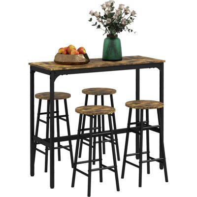 ARRIGONI Ensemble Table Et 4 Chaises De Bar Avec Repose-pieds Style Industriel Noir Et Marron - Publicité ARRIGONI Ensemble Table Et 4 Chaises De Bar Avec Repose-pieds Style Industriel Noir Et Marron - Publicité