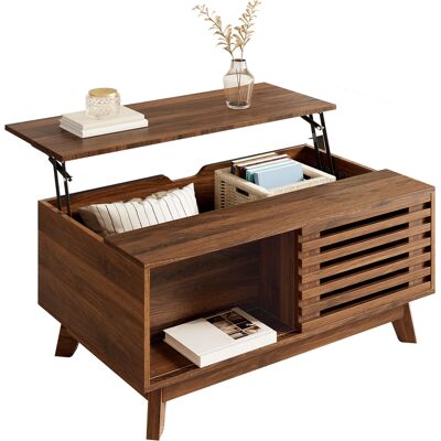 ARRIGONI Table Basse Moderne Rétro, Plateau Relevable, Porte Persienne Coulissante, Effet Noyer, Corps En Mdf, Table De Salon Multifonction - Publicité ARRIGONI Table Basse Moderne Rétro, Plateau Relevable, Porte Persienne Coulissante, Effet Noyer, Corps En Mdf, Table De Salon Multifonction - Publicité