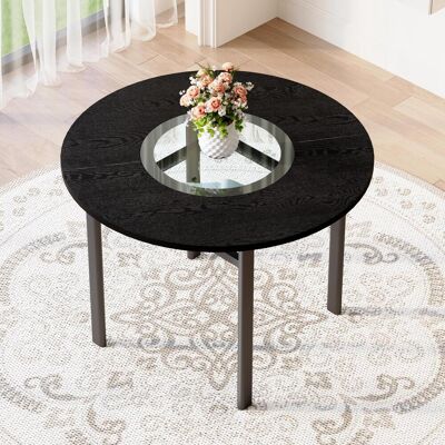 OEM Table De Salle À Manger Ronde Moderne Et Minimaliste, 100 Cm De Diamètre, Plateau En Bois Noir Veiné, Convenant À 2-4 Personnes (avec Insert En Verre Gris Et Cadre De Stabilité En Métal). Publicité OEM Table De Salle À Manger Ronde Moderne Et Minimaliste, 100 Cm De Diamètre, Plateau En Bois Noir Veiné, Convenant À 2-4 Personnes (avec Insert En Verre Gris Et Cadre De Stabilité En Métal). Publicité