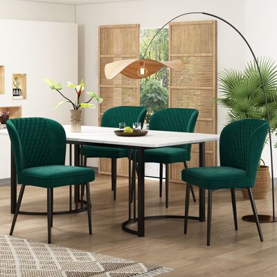 ACKERMAN Ensemble Salle À Manger Table 140×80×75cm Avec 4 Chaises Velours Vert Foncé, Plateau Mdf Blanc, Pieds Noirs, Style Moderne - Publicité ACKERMAN Ensemble Salle À Manger Table 140×80×75cm Avec 4 Chaises Velours Vert Foncé, Plateau Mdf Blanc, Pieds Noirs, Style Moderne - Publicité
