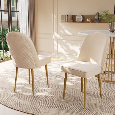 ACKERMAN Deux Chaises De Salle À Manger Modernes En Velours Beige, Pieds En Métal Doré, Élégantes Et Confortables, Idéales Pour La Salle À Manger, Le Salon Et Le Bureau. Publicité ACKERMAN Deux Chaises De Salle À Manger Modernes En Velours Beige, Pieds En Métal Doré, Élégantes Et Confortables, Idéales Pour La Salle À Manger, Le Salon Et Le Bureau. Publicité
