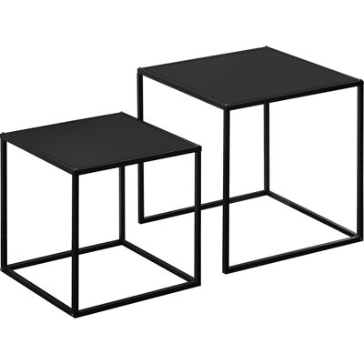 ARRIGONI Lot De 2 Tables Basses Gigognes Carrées Style Industriel En Métal Noir Mat - Dim. 40 Et 35 Cm - Publicité ARRIGONI Lot De 2 Tables Basses Gigognes Carrées Style Industriel En Métal Noir Mat - Dim. 40 Et 35 Cm - Publicité