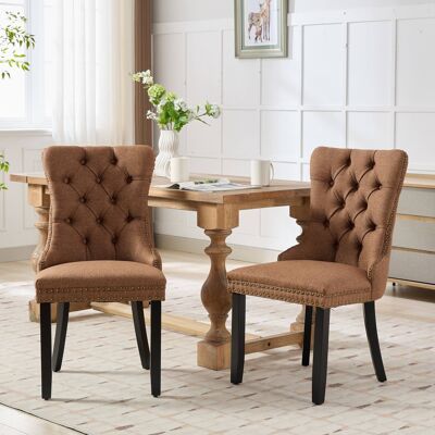 DREAMMESPACE Lot De 2 Chaises De Salle À Manger - 65x50x95cm - Moderne - Pieds En Bois Et D'Une Garniture Cloutée - Lin Café - Publicité DREAMMESPACE Lot De 2 Chaises De Salle À Manger - 65x50x95cm - Moderne - Pieds En Bois Et D'Une Garniture Cloutée - Lin Café - Publicité