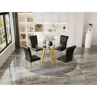 ARRIGONI Ensemble De Salle À Manger 5 Pièces Pour 4 Personnes, Table Ronde Moderne En Verre Trempé Avec Pieds En Métal Doré Et 4 Chaises Rembourrées Noires, Mobilier Pour Cuisine Et Salle À Manger - Publicité ARRIGONI Ensemble De Salle À Manger 5 Pièces Pour 4 Personnes, Table Ronde Moderne En Verre Trempé Avec Pieds En Métal Doré Et 4 Chaises Rembourrées Noires, Mobilier Pour Cuisine Et Salle À Manger - Publicité