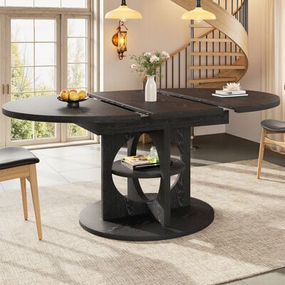 LEMONBEST Table À Manger Extensible 110-150 Cm Effet Noir Avec Rangement, Plateau Rond À Ovale, Charge 60 Kg - Publicité LEMONBEST Table À Manger Extensible 110-150 Cm Effet Noir Avec Rangement, Plateau Rond À Ovale, Charge 60 Kg - Publicité