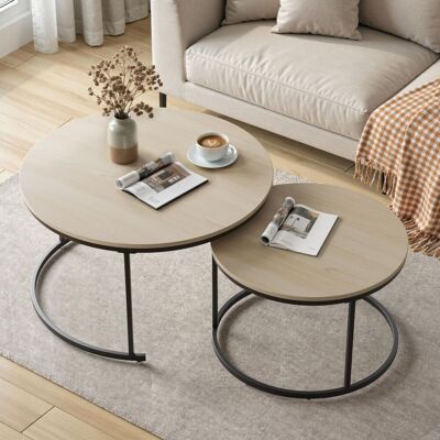 OEM Ensemble De Deux Tables Basses Gigognes, Placage Chêne, Table Basse Ronde De 80 Cm De Diamètre, Structure En Métal, Style Moderne, Convient Au Salon, À La Chambre, Au Balcon. Publicité OEM Ensemble De Deux Tables Basses Gigognes, Placage Chêne, Table Basse Ronde De 80 Cm De Diamètre, Structure En Métal, Style Moderne, Convient Au Salon, À La Chambre, Au Balcon. Publicité