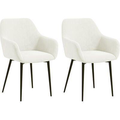 ARRIGONI Lot De 2 Chaises De Salle A Manger Nordiques Rembourrees Avec Accoudoirs Incurves Effet Velours 54x57x80 Cm Creme - Publicité ARRIGONI Lot De 2 Chaises De Salle A Manger Nordiques Rembourrees Avec Accoudoirs Incurves Effet Velours 54x57x80 Cm Creme - Publicité