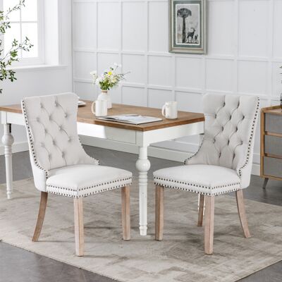 DREAMMESPACE Lot De 2 Chaises De Salle À Manger - 65x50x95cm - Moderne - Pieds En Bois Et D'Une Garniture Cloutée - Lin Beige - Publicité DREAMMESPACE Lot De 2 Chaises De Salle À Manger - 65x50x95cm - Moderne - Pieds En Bois Et D'Une Garniture Cloutée - Lin Beige - Publicité