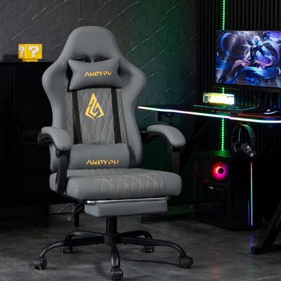 ARRIGONI Chaise Gaming Serie Andyou Avec Repose-pieds Fauteuil De Bureau Ergonomique En Similicuir Gris - Publicité ARRIGONI Chaise Gaming Serie Andyou Avec Repose-pieds Fauteuil De Bureau Ergonomique En Similicuir Gris - Publicité