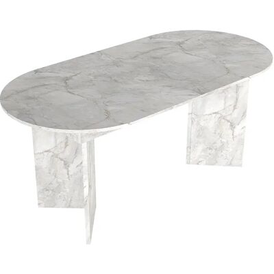VENTE-UNIQUE Table À Manger Extensible 6 À 10 Personnes - Effet Marbre Blanc - Topania - Publicité VENTE-UNIQUE Table À Manger Extensible 6 À 10 Personnes - Effet Marbre Blanc - Topania - Publicité
