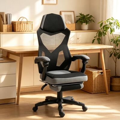 ARRIGONI Chaise De Bureau Fauteuil Gaming Hauteur Réglable Dossier Roulettes Pivotantes Repose-pied Tissu En Maille 58l X 63l X 112-122h Cm Gris Noir - Publicité ARRIGONI Chaise De Bureau Fauteuil Gaming Hauteur Réglable Dossier Roulettes Pivotantes Repose-pied Tissu En Maille 58l X 63l X 112-122h Cm Gris Noir - Publicité