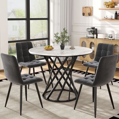 ACKERMAN Ensemble Salle À Manger 5 Pièces, Table Ronde 80cm, Pieds Métal Noir, Plateau Mdf Blanc, 4 Chaises Velours, Style Moderne - Publicité ACKERMAN Ensemble Salle À Manger 5 Pièces, Table Ronde 80cm, Pieds Métal Noir, Plateau Mdf Blanc, 4 Chaises Velours, Style Moderne - Publicité