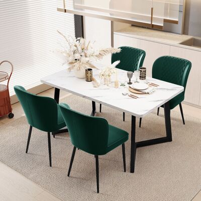 ACKERMAN Ensemble Salle À Manger Table 117×68×75cm Avec 4 Chaises Velours Vert Foncé, Plateau Mdf Blanc, Pieds Noirs, Style Moderne - Publicité ACKERMAN Ensemble Salle À Manger Table 117×68×75cm Avec 4 Chaises Velours Vert Foncé, Plateau Mdf Blanc, Pieds Noirs, Style Moderne - Publicité