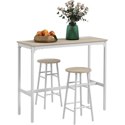 ARRIGONI Ensemble Table Haute De Bar + 2 Tabourets Structure En Acier Plateau Aspect Bois Naturel 2 Personnes Blanc - Publicité ARRIGONI Ensemble Table Haute De Bar + 2 Tabourets Structure En Acier Plateau Aspect Bois Naturel 2 Personnes Blanc - Publicité
