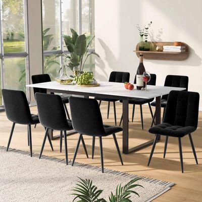 DEVOKO Ensemble Salle À Manger 140 / 180 X 80 X 75cm Avec 8 Chaises Velours Noir, Plateau Mdf Blanc Pieds De Table Noirs - Publicité DEVOKO Ensemble Salle À Manger 140 / 180 X 80 X 75cm Avec 8 Chaises Velours Noir, Plateau Mdf Blanc Pieds De Table Noirs - Publicité