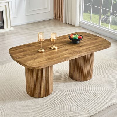 LEMONBEST Table À Manger Ovale Moderne Effet Bois Avec Pied Colonne Rainuré, Plateau Mdf, Style Wabi-sabi Et Mid-century - Bois Naturel - Publicité LEMONBEST Table À Manger Ovale Moderne Effet Bois Avec Pied Colonne Rainuré, Plateau Mdf, Style Wabi-sabi Et Mid-century - Bois Naturel - Publicité