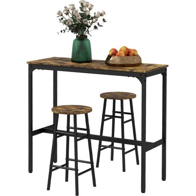 OEM Ensemble Table Haute De Bar + 2 Tabourets Structure En Acier Plateau Aspect Effet Bois D'Acajou 2 Personnes Noir - Publicité OEM Ensemble Table Haute De Bar + 2 Tabourets Structure En Acier Plateau Aspect Effet Bois D'Acajou 2 Personnes Noir - Publicité