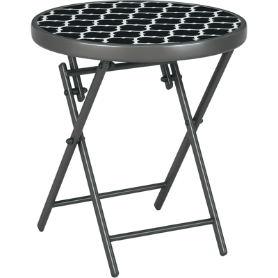 ARRIGONI Table Basse Pliante Table D'Appoint Pliante Plateau En Verre Trempé Motifs Noirs Et Blancs En Métal Ø 45 X 50 Cm Noir - Publicité ARRIGONI Table Basse Pliante Table D'Appoint Pliante Plateau En Verre Trempé Motifs Noirs Et Blancs En Métal Ø 45 X 50 Cm Noir - Publicité