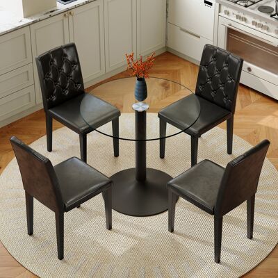 ARRIGONI Ensemble Table Et Chaises. Ensemble De Table En Verre Au Style Minimaliste Moderne, Diamètre 85 Cm, 1 Table Et 4 Chaises – Chaises De Salle À Manger En Pu Avec Dossier Orné De Boutons. Choix Légèremen - Publicité ARRIGONI Ensemble Table Et Chaises. Ensemble De Table En Verre Au Style Minimaliste Moderne, Diamètre 85 Cm, 1 Table Et 4 Chaises – Chaises De Salle À Manger En Pu Avec Dossier Orné De Boutons. Choix Légèremen - Publicité