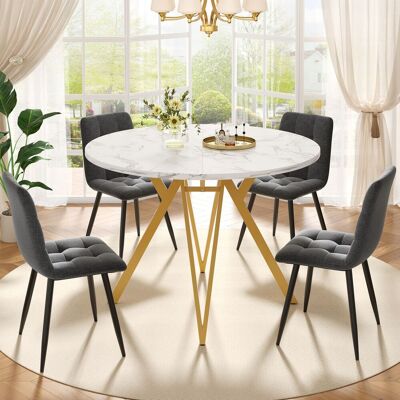 ACKERMAN Ensemble Salle À Manger 5 Pièces, Table Ronde 100cm, Pieds Métal Doré, Plateau Mdf Effet Marbre, 4 Chaises Grises, Style Moderne - Publicité ACKERMAN Ensemble Salle À Manger 5 Pièces, Table Ronde 100cm, Pieds Métal Doré, Plateau Mdf Effet Marbre, 4 Chaises Grises, Style Moderne - Publicité