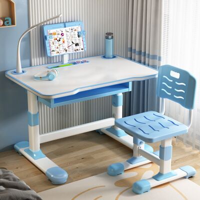 Wilitto Bureau D'Étude Pour Enfants Chaises Ensemble, Hauteur Réglable, Chaise Ergonomique, Lampe De Bureau Led Et Pupitre De Lecture Inclinable, 73 Cm X 70 Cm X 46 Cm, Bleu - Publicité Wilitto Bureau D'Étude Pour Enfants Chaises Ensemble, Hauteur Réglable, Chaise Ergonomique, Lampe De Bureau Led Et Pupitre De Lecture Inclinable, 73 Cm X 70 Cm X 46 Cm, Bleu - Publicité