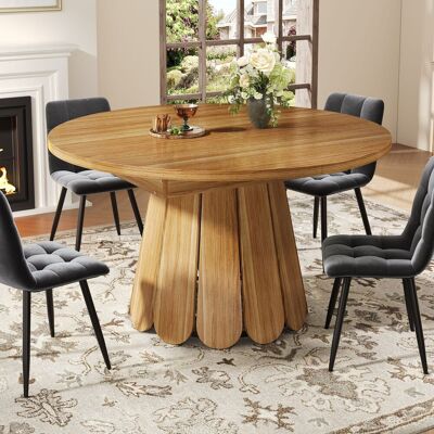 LEMONBEST Table À Manger Extensible Ronde 118-158 Cm Bois Brun 6 Places Mdf Plateau Rallonge Cachée - Publicité LEMONBEST Table À Manger Extensible Ronde 118-158 Cm Bois Brun 6 Places Mdf Plateau Rallonge Cachée - Publicité