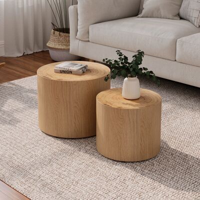 ACKERMAN Nesting Coffee Table Set Of 2, Modern Round Coffee Table, Wooden Circle Accent Tables For Small Spaces Living Room Bedroom Balcony Office Drum Side Table, Natural Wood With Real Tree Ring - Publicité ACKERMAN Nesting Coffee Table Set Of 2, Modern Round Coffee Table, Wooden Circle Accent Tables For Small Spaces Living Room Bedroom Balcony Office Drum Side Table, Natural Wood With Real Tree Ring - Publicité