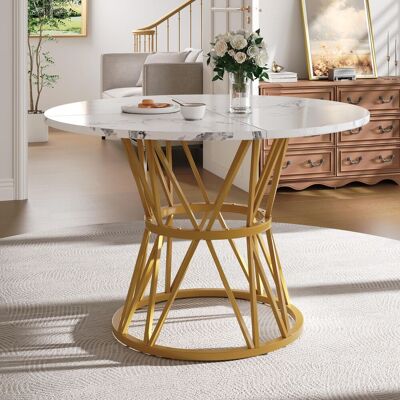 OEM Table Ronde (100×100×76 Cm), Idéale Pour La Cuisine Ou La Salle À Manger. Convient Également Pour Le Salon. Pieds De Table Élégants En Métal, Plateau En Mdf Effet Marbre, Finition Dorée. Publicité OEM Table Ronde (100×100×76 Cm), Idéale Pour La Cuisine Ou La Salle À Manger. Convient Également Pour Le Salon. Pieds De Table Élégants En Métal, Plateau En Mdf Effet Marbre, Finition Dorée. Publicité
