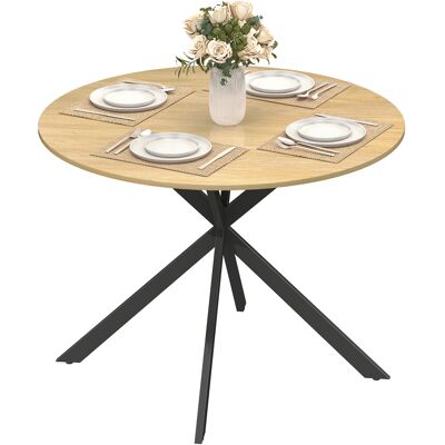 OEM Table À Manger Ronde 4 Personnes, Style Industriel, Pieds Acier, Plateau Chêne - Publicité OEM Table À Manger Ronde 4 Personnes, Style Industriel, Pieds Acier, Plateau Chêne - Publicité