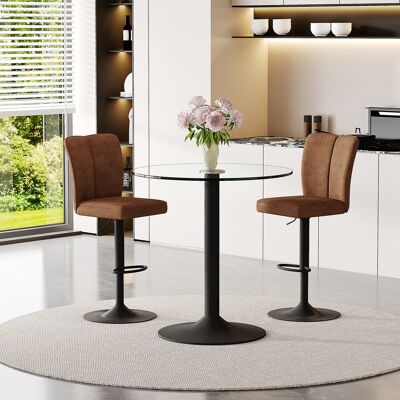 ARRIGONI Ensemble Bar Flexible: Table En Verre De 89 Cm + 2 Tabourets De Bar Pivotants En Tissu Technique Marron. Structure Métallique Noire, Avec Repose-pieds Confortable. Le Choix Idéal Pour Votre Bar À Domi - Publicité ARRIGONI Ensemble Bar Flexible: Table En Verre De 89 Cm + 2 Tabourets De Bar Pivotants En Tissu Technique Marron. Structure Métallique Noire, Avec Repose-pieds Confortable. Le Choix Idéal Pour Votre Bar À Domi - Publicité