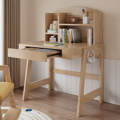LEMONBEST Bureau Enfant Réglable En Hauteur En Bois Massif, Table D’étude Naturelle Avec Tiroir, Rangement Et Crochets - Publicité LEMONBEST Bureau Enfant Réglable En Hauteur En Bois Massif, Table D’étude Naturelle Avec Tiroir, Rangement Et Crochets - Publicité