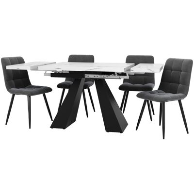 MIDUODUO Ensemble Salle À Manger Extensible 5 Pièces 160×80×75 Cm Avec 4 Chaises Velours Gris,table Blanche Pieds En Colonne. Publicité MIDUODUO Ensemble Salle À Manger Extensible 5 Pièces 160×80×75 Cm Avec 4 Chaises Velours Gris,table Blanche Pieds En Colonne. Publicité