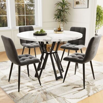 ACKERMAN Ensemble Salle À Manger 5 Pièces, Table Ronde 100cm, Pieds Noirs, Plateau Marbre Blanc, 4 Chaises Velours Gris, Style Moderne - Publicité ACKERMAN Ensemble Salle À Manger 5 Pièces, Table Ronde 100cm, Pieds Noirs, Plateau Marbre Blanc, 4 Chaises Velours Gris, Style Moderne - Publicité