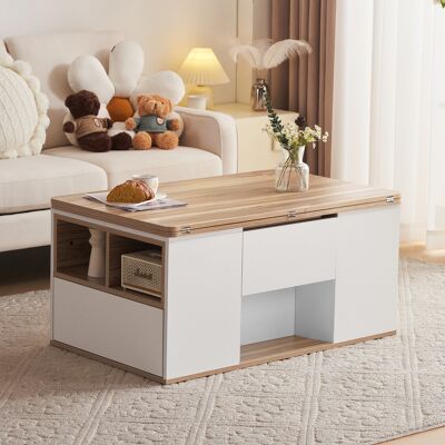 ACKERMAN Table Basse Multifonctionnelle Relevable =313593594waa - Plateau Dépliable En 2 Tables, Blanc + Bois Naturel, Grande Capacité, Mobilier De Salon Moderne, Table De Salle À Manger/bureau Multifonctionne - Publicité ACKERMAN Table Basse Multifonctionnelle Relevable =313593594waa - Plateau Dépliable En 2 Tables, Blanc + Bois Naturel, Grande Capacité, Mobilier De Salon Moderne, Table De Salle À Manger/bureau Multifonctionne - Publicité