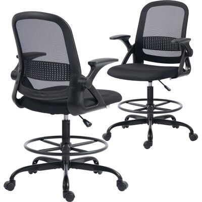 ARRIGONI Chaise De Bureau En Maille, Chaise D'Ordinateur Avec Accoudoirs Rabattables, Hauteur Réglable, Repose-pieds, Noir - Publicité ARRIGONI Chaise De Bureau En Maille, Chaise D'Ordinateur Avec Accoudoirs Rabattables, Hauteur Réglable, Repose-pieds, Noir - Publicité