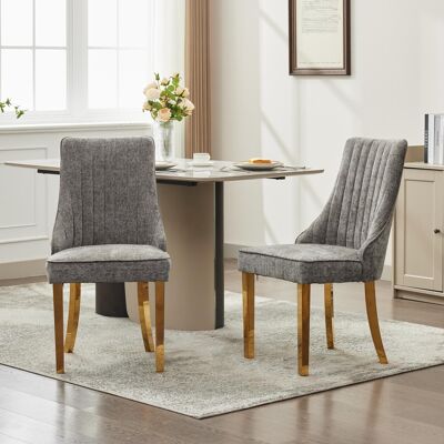 DREAMMESPACE Lot De 2 Chaises De Salle À Manger - 65x50x95cm - Style Channel - Pieds En Acier Inoxydable Doré - En Chenille - Gris - Publicité DREAMMESPACE Lot De 2 Chaises De Salle À Manger - 65x50x95cm - Style Channel - Pieds En Acier Inoxydable Doré - En Chenille - Gris - Publicité