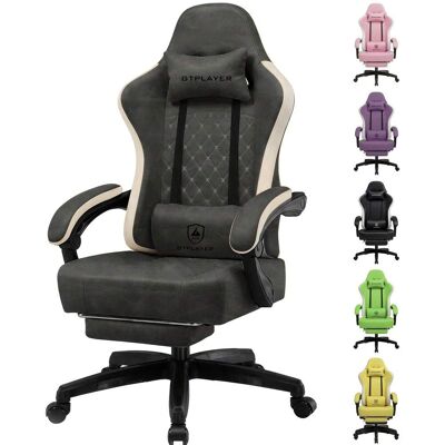 GTPLAYER Chaise Gaming Ergonomique En Simili-cuir, Coussin À Ressorts, Accoudoirs Fixes Et Repose-pieds, Capacité 150kg - Gris - Publicité GTPLAYER Chaise Gaming Ergonomique En Simili-cuir, Coussin À Ressorts, Accoudoirs Fixes Et Repose-pieds, Capacité 150kg - Gris - Publicité