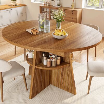 LEMONBEST Table À Manger Extensible Marron Foncé 110-150x110x76 Cm Avec Étagère Ouverte Et Plateau Modulable Pour Salle À Manger En Mdf Et Métal - Publicité LEMONBEST Table À Manger Extensible Marron Foncé 110-150x110x76 Cm Avec Étagère Ouverte Et Plateau Modulable Pour Salle À Manger En Mdf Et Métal - Publicité