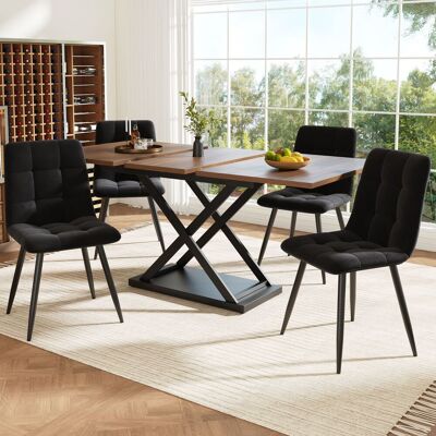 DEVOKO Ensemble Salle À Manger Extensible 5 Pièces 160 X 80 X 75 Cm Avec 4 Chaises Velours Noir, Plateau Aspect Noyer - Publicité DEVOKO Ensemble Salle À Manger Extensible 5 Pièces 160 X 80 X 75 Cm Avec 4 Chaises Velours Noir, Plateau Aspect Noyer - Publicité