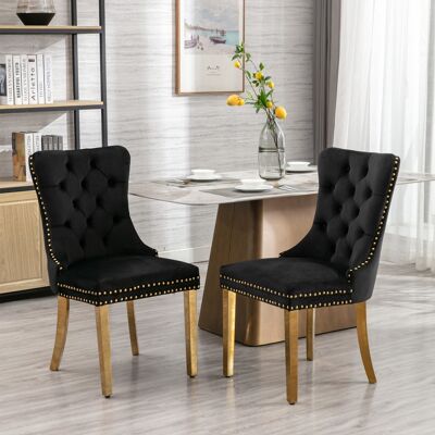 DREAMMESPACE Lot De 2 Chaises De Salle À Manger - Pieds En Acier Inoxydable Doré - Garniture Cloutée - 65x50x95cm - Velours Noir - Publicité DREAMMESPACE Lot De 2 Chaises De Salle À Manger - Pieds En Acier Inoxydable Doré - Garniture Cloutée - 65x50x95cm - Velours Noir - Publicité