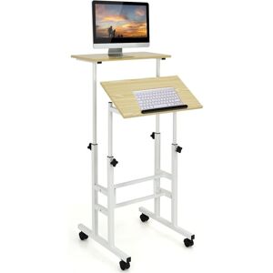 COSTWAY Bureau Assis-Debout à roulettes, Table Informatique à 2 Niveaux