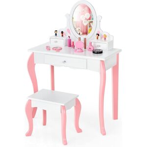 Costway - Coiffeuse avec Tabouret pour Enfants, Table de Maquillage