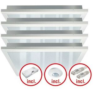 Pack de 4 dalles led 600x600 120W variable 2700-6500K avec télécommande ir et Bluetooth Esylux - Publicité