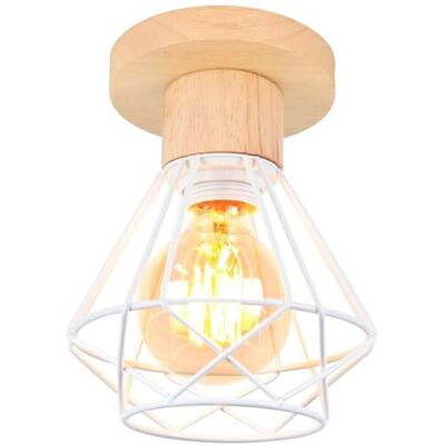 Scotch Plafonnier Industriel, 16cm Vintage Luminaire E27 Rétro Lustre Suspension En Fer Et Bois Cage Design Lampe De Plafond Blanc Pour Entrée Couloir Chambre Cuisine, 1 Pack - Publicité Scotch Plafonnier Industriel, 16cm Vintage Luminaire E27 Rétro Lustre Suspension En Fer Et Bois Cage Design Lampe De Plafond Blanc Pour Entrée Couloir Chambre Cuisine, 1 Pack - Publicité