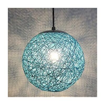 BLYNO Bleu Rtro Suspension Luminaire En Rotin Globe Rond 15cm, Lustre Abat-jour Diy Lampe Plafond E27 Pour Salon Restaurant Centre Commercial Bar - Publicité BLYNO Bleu Rtro Suspension Luminaire En Rotin Globe Rond 15cm, Lustre Abat-jour Diy Lampe Plafond E27 Pour Salon Restaurant Centre Commercial Bar - Publicité